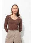 T-shirt en Jersey Côtelé Femme - Rose Uni Colore