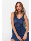 Top en Maille Filet Femme - Bleu Uni Colore