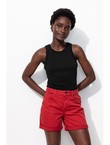 Crop Top Côtelé Femme - Noir Uni Fonce