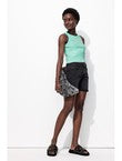 Crop Top Côtelé Femme - Bleu Uni Colore