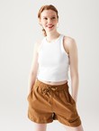 Crop Top Côtelé Femme - Blanc Uni Clair