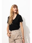 T-shirt Col V Femme - Noir Uni Fonce