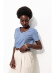 T-shirt Col V Femme - Bleu Uni Colore
