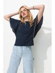 T-shirt à Manches Papillon - Bleu Uni Fonce