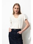 T-shirt en Lin Mélangé Femme - Naturel Uni Clair