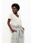 T-shirt en Lin Mélangé Femme - Naturel Raye