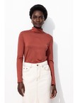 T-shirt Col Roulé Femme - Marron Uni Fonce