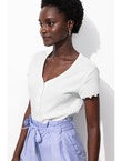 T-shirt Col V Femme - Blanc Uni Clair