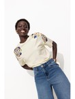 T-shirt à Sequins Brodés - Naturel Uni Clair