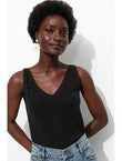 Débardeur Col V en Coton Femme - Noir Uni Fonce