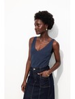 Débardeur Col V en Coton Femme - Bleu Uni Fonce