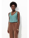 Débardeur Col V en Coton Femme - Vert Uni Colore