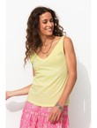 Débardeur Col V en Coton Femme - Jaune Uni Colore