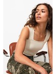Débardeur Côtelé Uni Femme - Naturel Uni Clair