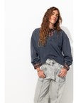 Sweat-shirt Uni Col V - Bleu Uni Colore