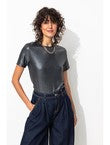 T-shirt Côtelé Irisé Femme - Bleu Uni Fonce