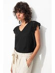 Top Détail Dentelle Femme - Noir Uni Fonce