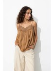 Top en Satin et Dentelle Femme - Grège Uni Fonce