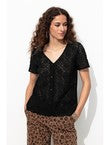 Chemise Effet Dentelle Femme - Noir Uni Fonce