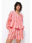 Blouse en Gaze de Coton Rayée - Rose Raye