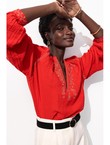 Chemise en Gaze de Coton Brodé - Rouge Uni Colore
