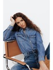 Chemise Western en Jean Femme - Jeans Uni Fonce