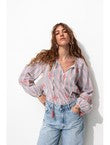 Blouse Rayée Brodée Femme - Multicolore Raye