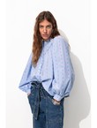 Chemise Brodée Manches Ballon - Bleu Uni Colore