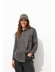 Chemise Perlée en Satin Femme - Gris Uni Fonce