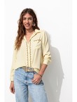 Chemise Perlée en Satin Femme - Jaune Uni Colore