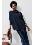 Chemise Oversize Unie Femme - Bleu Uni Fonce