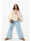 Chemise Brodée Manches Ballon - Naturel Uni Clair