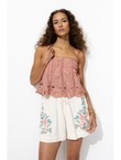 Crop Top Brodé Femme - Rose Uni Colore
