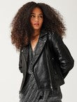 Blouson en Cuir Femme - Noir Uni Fonce