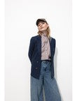 Veste de Tailleur Lin Mélangé - Bleu Uni Fonce