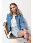 Veste en Jean Cropped Femme - Jeans Uni Fonce