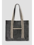 Tote-bag en Jean Brodé - Gris Uni Fonce