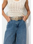 Ceinture en Cuir Irisé Femme - Jaune Uni Colore