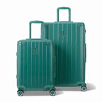 Two GYL Intemporelle water green rigid suitcases, cabin and hold format, with extended trolley handle. #color_green