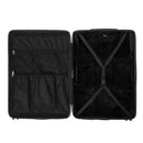 Compartmented interior of the dark gray GYL Intemporelle suitcase with crossed straps and mesh pockets. #color_dark gray