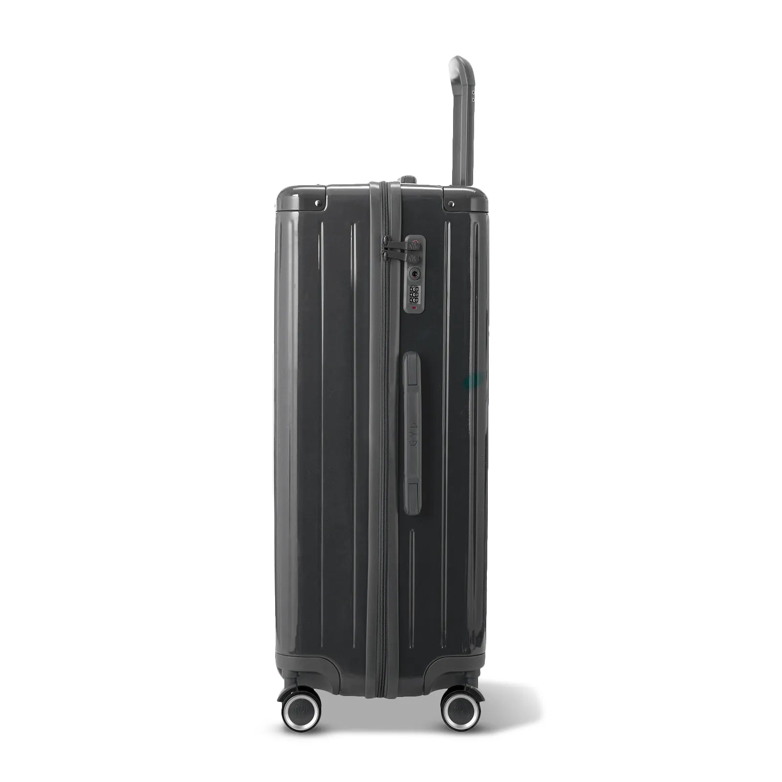 Side view of the dark gray GYL Intemporelle hard suitcase with telescopic handle and TSA closure. #color_dark gray
