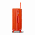 Side view of the orange GYL Intemporelle hard suitcase with telescopic handle and TSA closure. #dark_orange_color