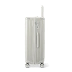 Side view of the GYL Intemporelle sand hard suitcase with telescopic handle and TSA closure. #sand_color