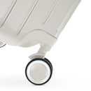 360° double wheel of the GYL Intemporelle sand suitcase with engraving of the GYL logo on the hub. #sand_color