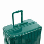 GYL telescopic trolley handle deployed on the Intemporelle water green polycarbonate suitcase. #color_green
