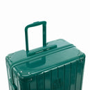 GYL telescopic trolley handle deployed on the Intemporelle water green polycarbonate suitcase. #color_green