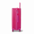 Side view of the GYL Intemporelle fuchsia hard suitcase with telescopic handle and TSA closure. #color_fuchsia