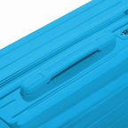 Rigid top handle of the GYL Intemporelle mint suitcase with embossed logo on the top. #mint_color