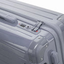 TSA combination closure and GYL double zip slider on the Intemporelle silver hard suitcase. #silver_color