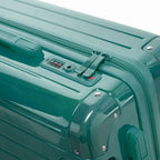 TSA combination closure and GYL double slider zipper on the Intemporelle water green hard suitcase. #color_green